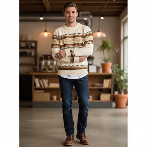 Vintage JCPenney Fair Isle Nordic Ski Sweater Cream Mens Medium 70s 80s - Picture 10 of 10